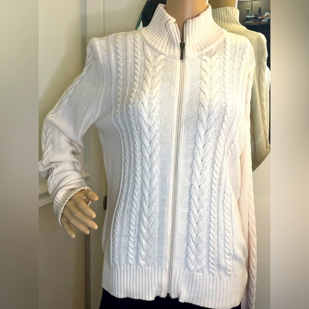 Combined cotton zip-front cardigan, fresh mix of beautiful stitchwork